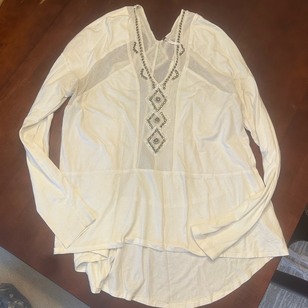 Free People Women's Cream Embroidered Top